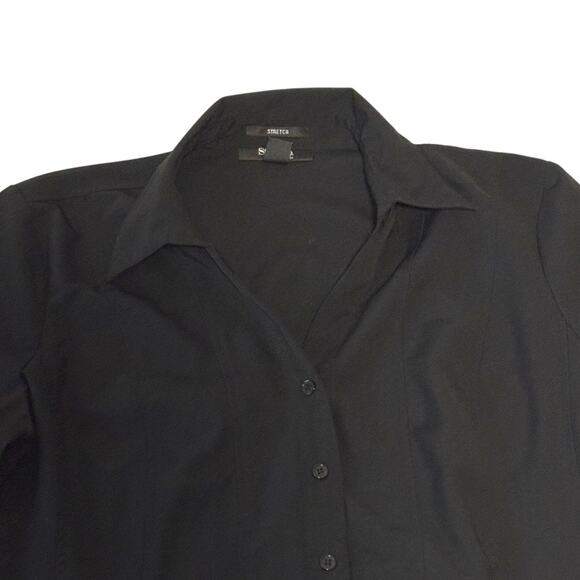 Style&Co Collared Button Down Shirt - LP Large Petite - Black Fitted 3/4 Sleeves - Picture 6 of 8
